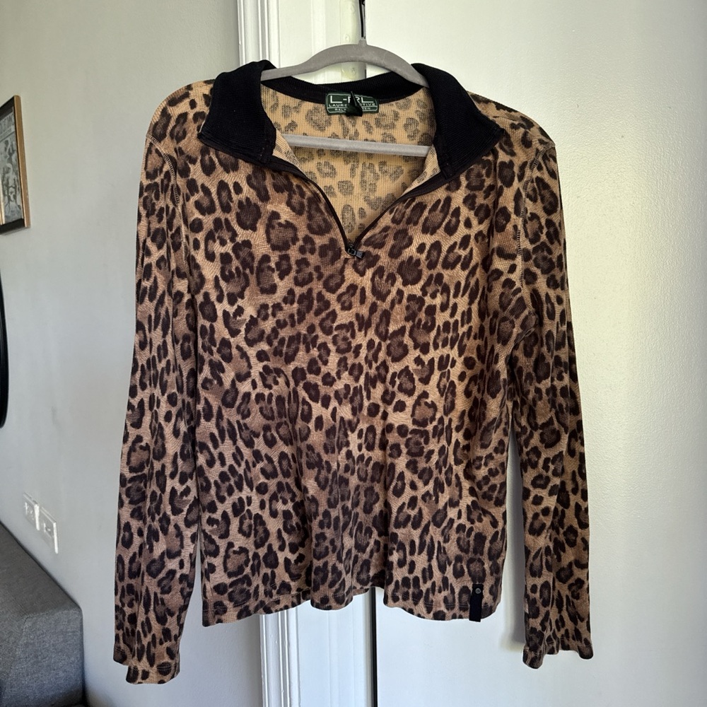 Ralph Lauren Active Women's Leopard Print Quarter-Zip Pullover - Brown